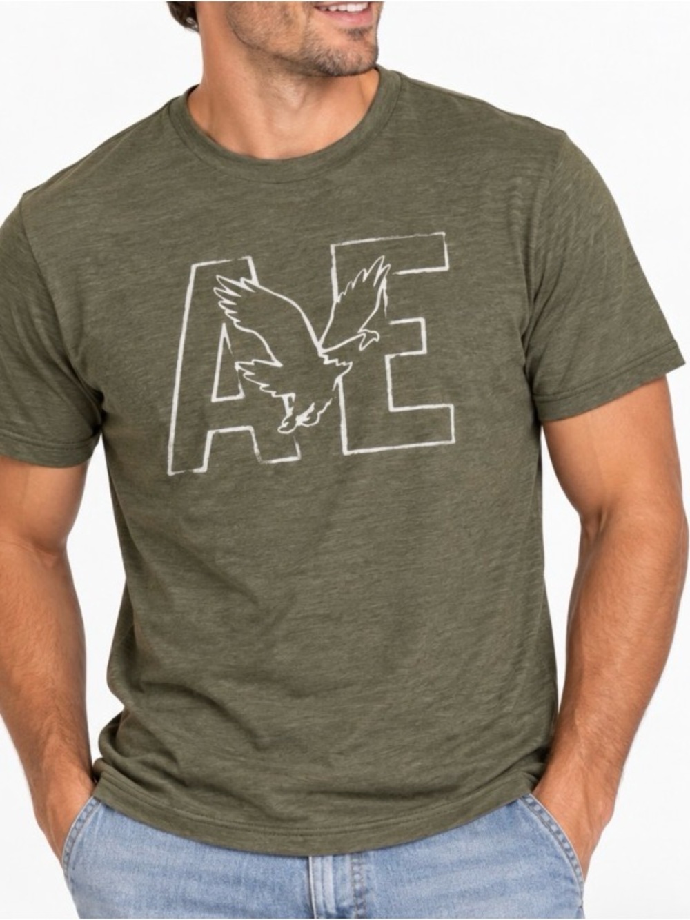 American Eagle Outfitters Olive Green AE Graphic Tee Super Soft SZ MD